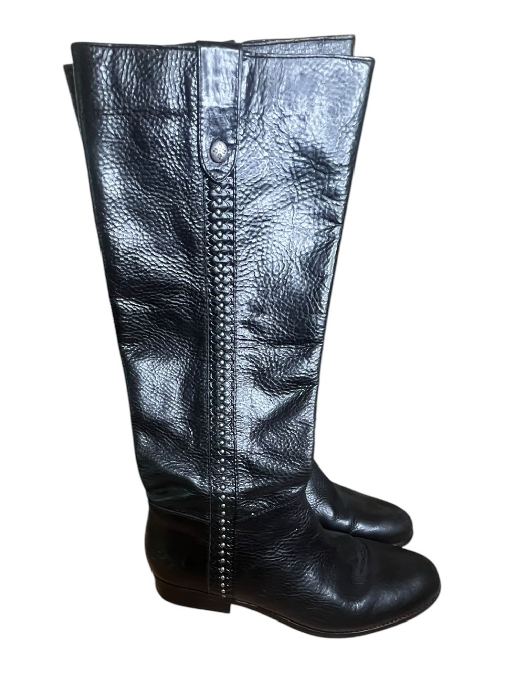 Patricia Nash Black Knee High Leather Riding Boots Size 9 Tooled Carlina